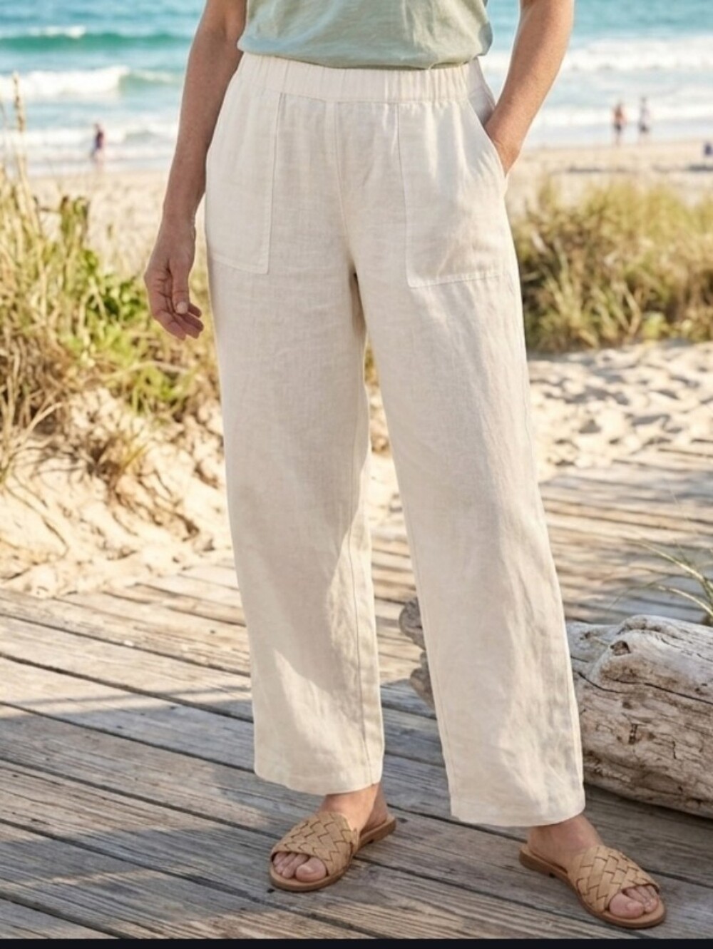 J. Jill Love Linen White Pull On Pants Sz 3X *EUC